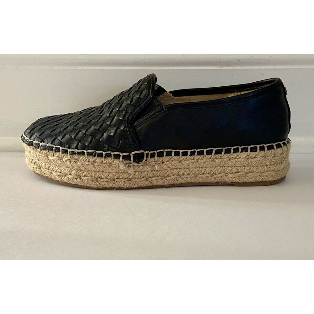 Women's Sz 6.5 SAM EDELMAN Catherine Slip On Black Leather Platform Espadrille - Picture 5 of 9